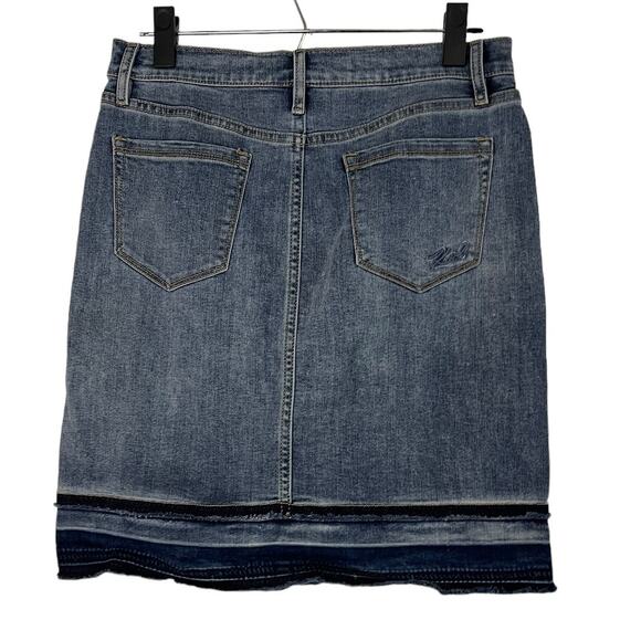 Karl Lagerfeld Paris Denim skirt with button fly and raw, released hem- 6 - Picture 4 of 6